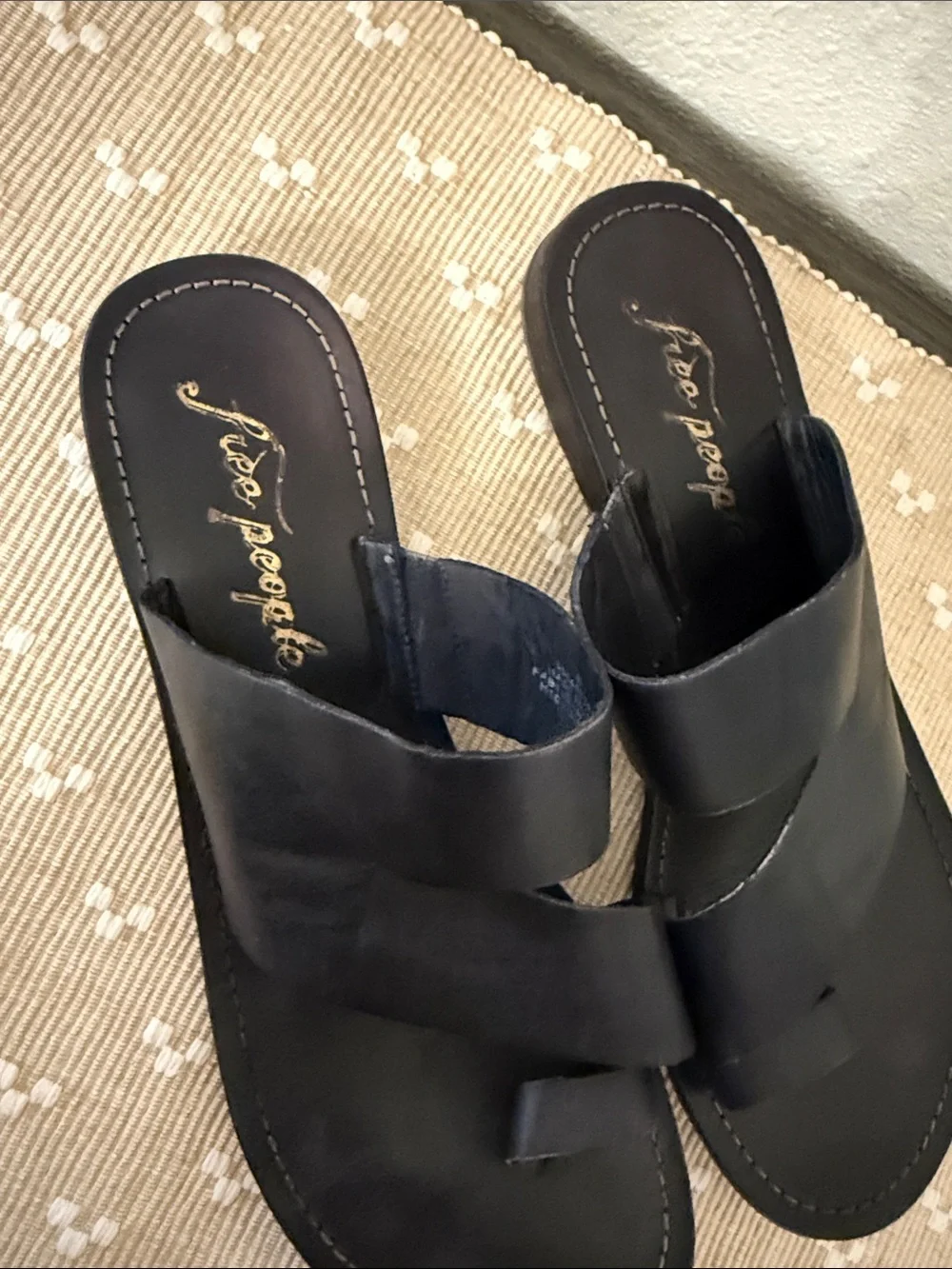 Free People Black Leather Slide Sandals